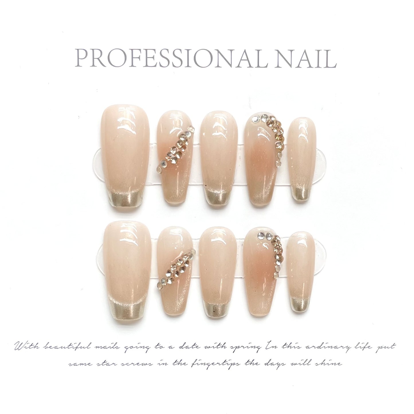 Pure Handmade Wear Nude French Short Manicure Blush Smudges Nail Stickers