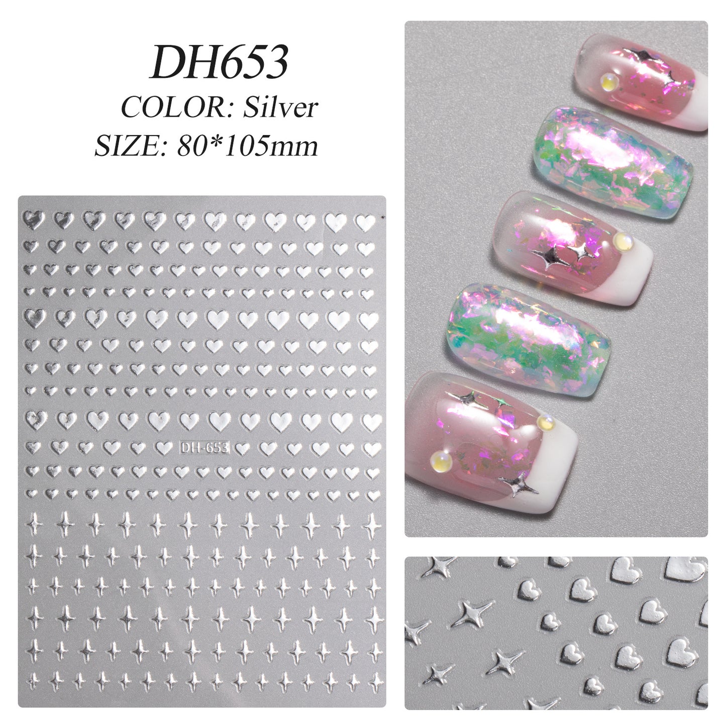 Heart-shaped Small Stars Summer Dopamine Hot Sier Nail Stickers