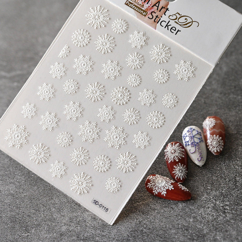 Embossed White Snowflake Paper Card Packaging Nail Stickers