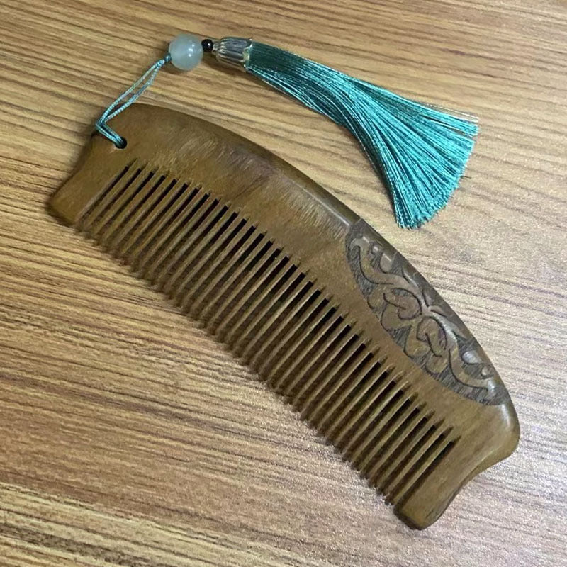 Brosses à cheveux et peignes à manche en bois doré de petite taille en bois de santal vert