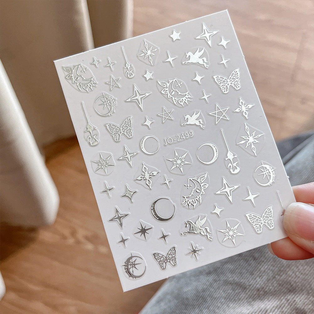 Liquid Metal Sier Retro Asterism Little Nail Stickers