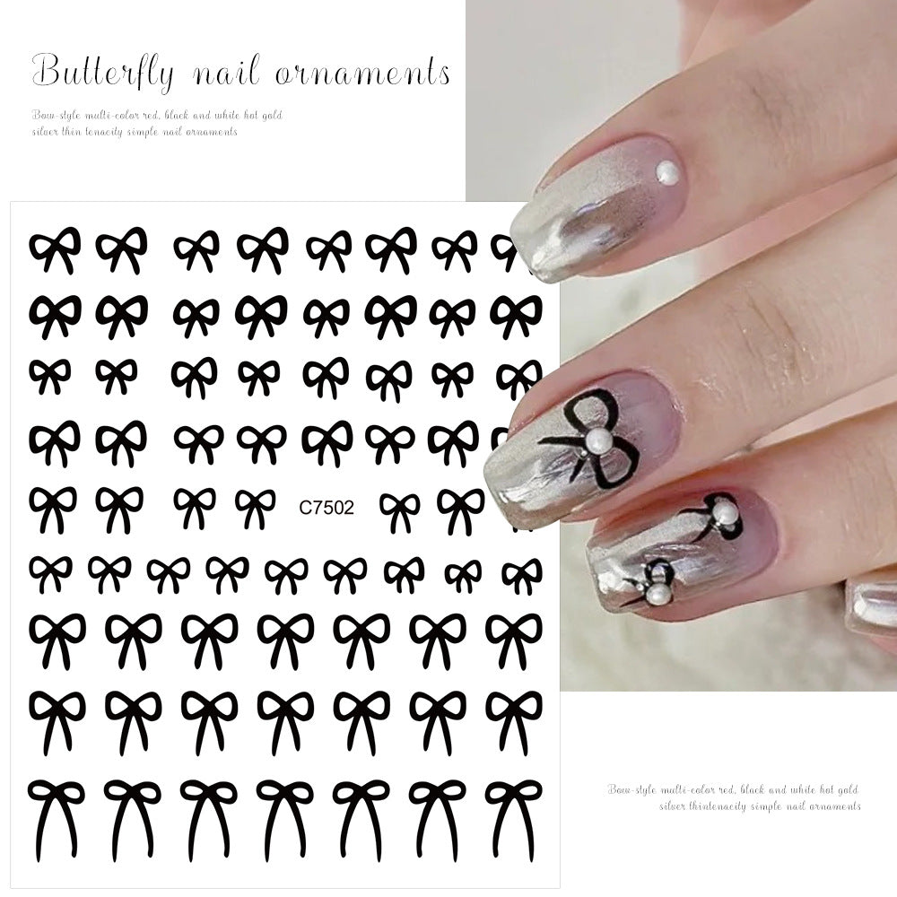 Style Wine Red Bow Adhesive Sweet Nail Stickers