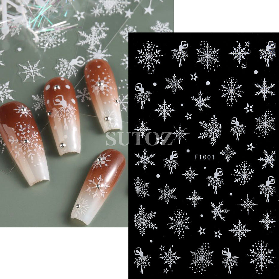 Autocollants pour ongles à coller au dos avec motif flocon de neige et carreaux de Noël en platine