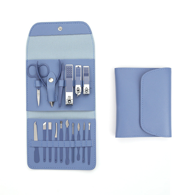 Ensemble de ciseaux de manucure et d'outils pour ongles avec sac pliable vert