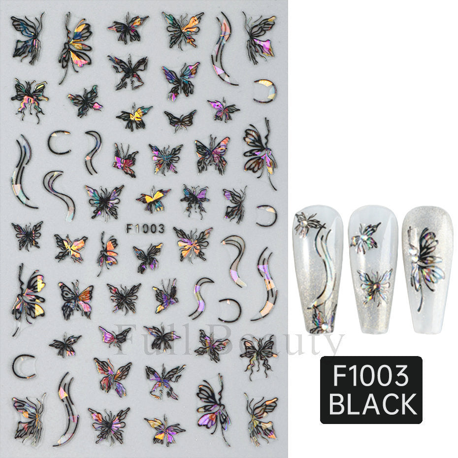 Fashion Laser Butterfly Hollow White Adhesive Nail Stickers