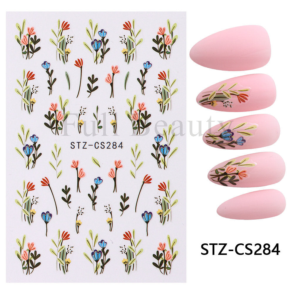 Glamorous Rose Blooming Flower Lavender Adhesive Nail Stickers