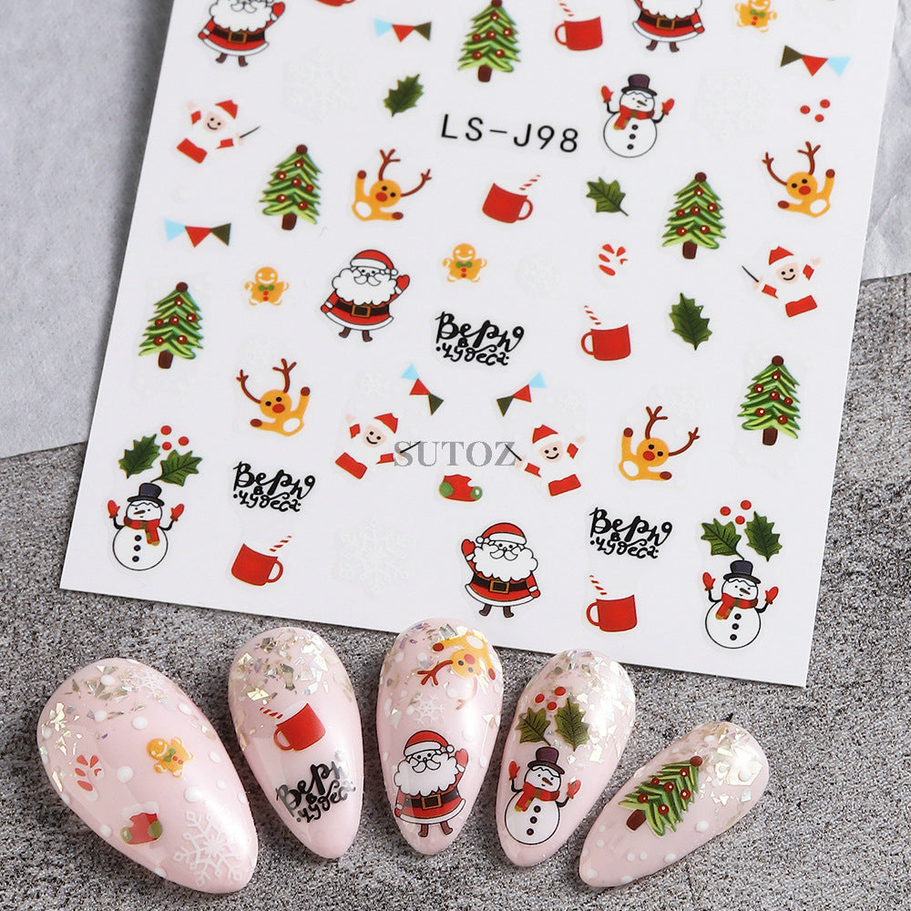 Autocollants pour ongles de manucure de Noël mignon Père Noël bonhomme de neige