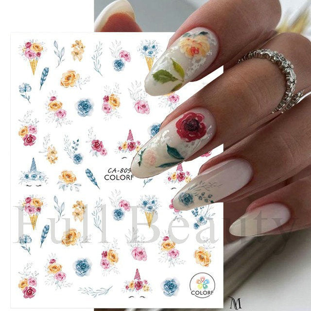 Glamorous Spring Rose Flower Tulip Adhesive Nail Stickers