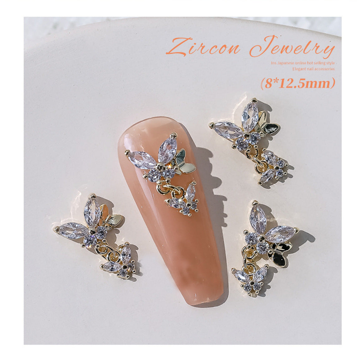 Light Luxury Liquid Butterfly Zircon With Diamond Three-dimensional Nail Care Nail Art