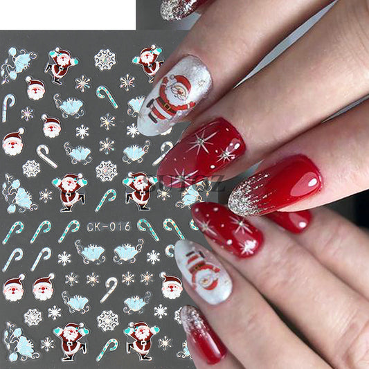 Autocollants pour ongles en forme de flocon de neige et de père Noël au laser pour Noël et l'hiver