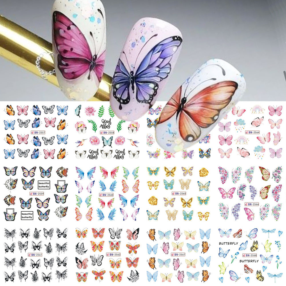 Flow Large Flowers Feather Butterfly Water Nail Stickers