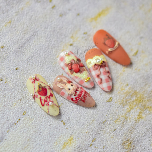 Embossed Hot Cute Strawberry Rabbit Ornament Nail Stickers