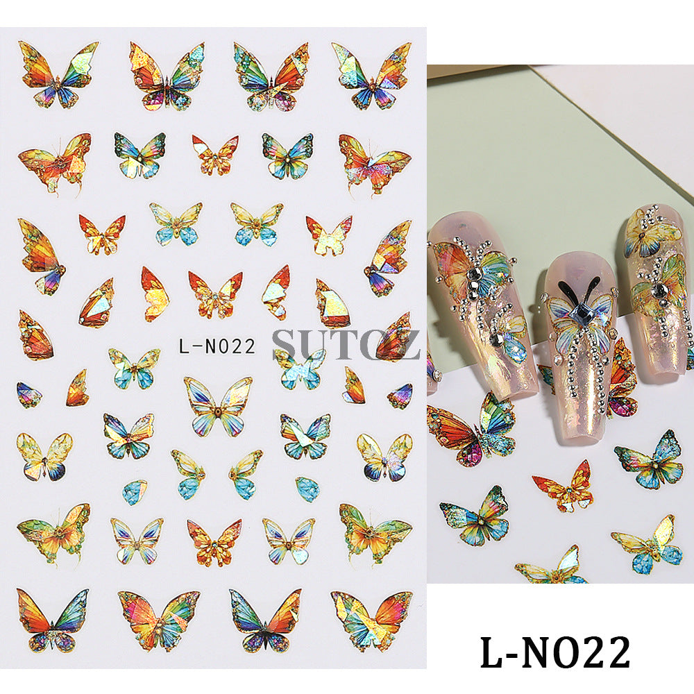 Hot Retro Colorful Laser Butterfly Back Nail Stickers