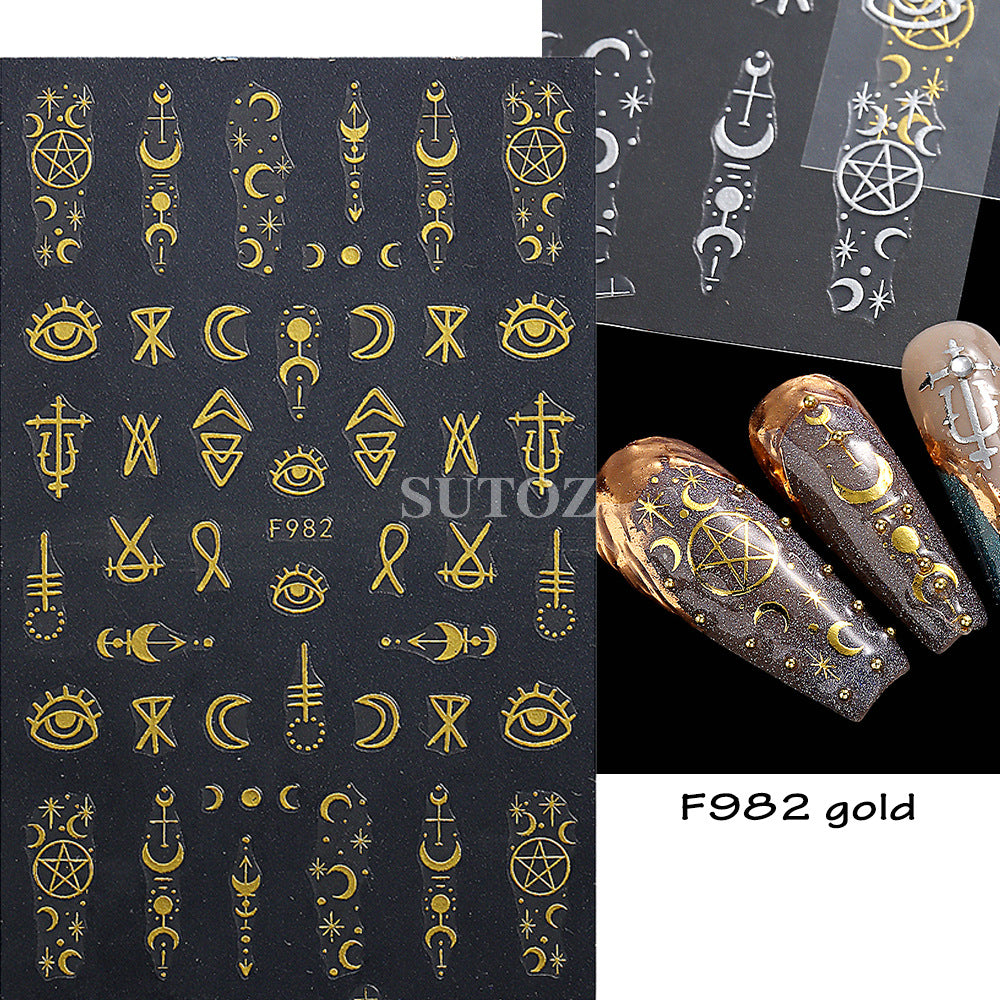 Gold Sier Sun Four Awn Star Moon Nail Stickers