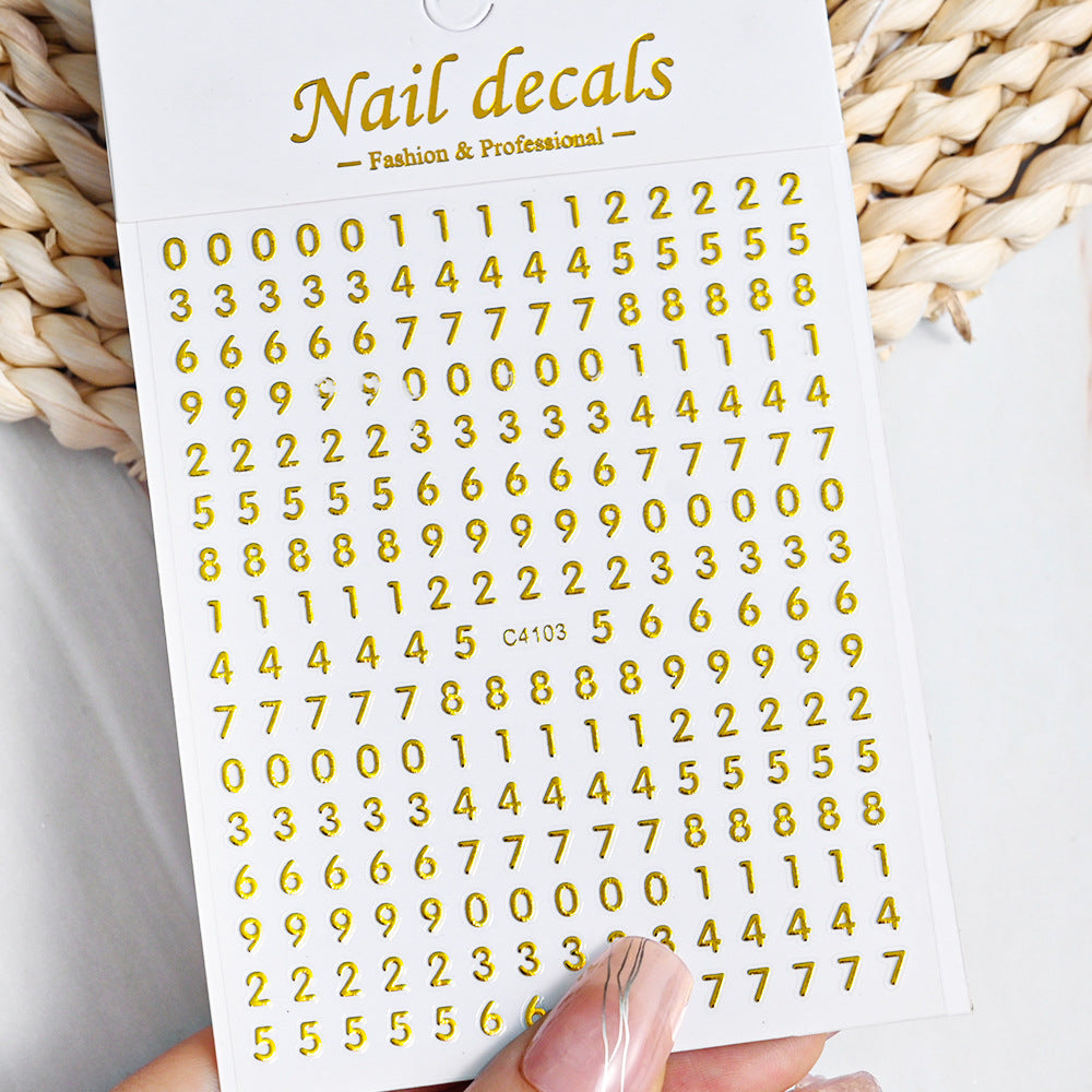 Solid Color Simple Letters Numbers Mix Nail Stickers