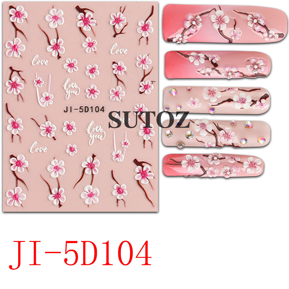 Fresh Three-dimensional Relief Plum Blossom Peach Nail Stickers