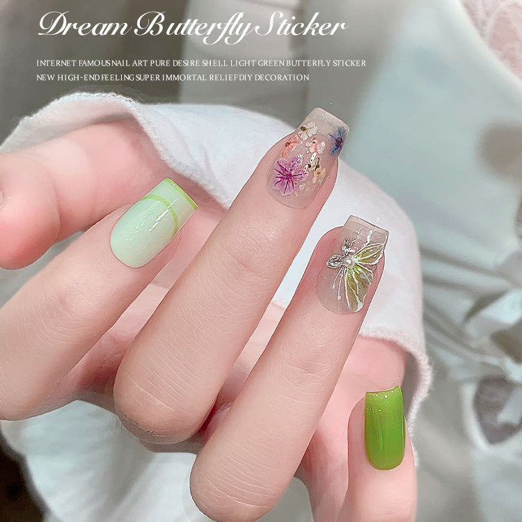 Dream Color Shell Light Butterfly Green Nail Stickers