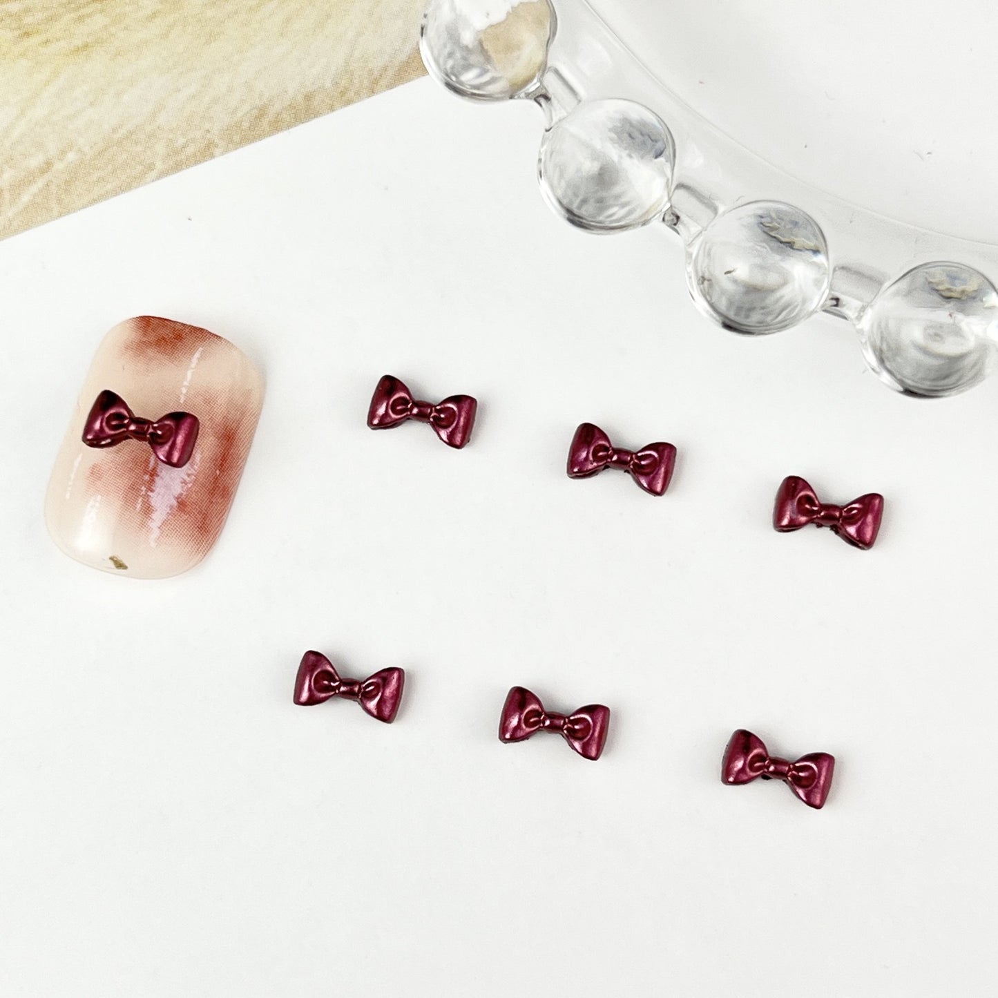 Ornament Retro Wine Red Baroque Style Bow Nail Care Nail Art