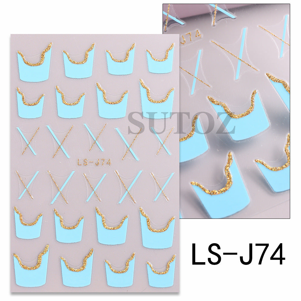 French Glitter Line Feather Back Glue Nail Stickers