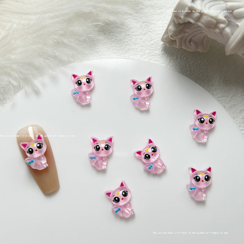 Manucure de chaton mignon Bijoux de dessin animé Soins des ongles rouges Nail Art