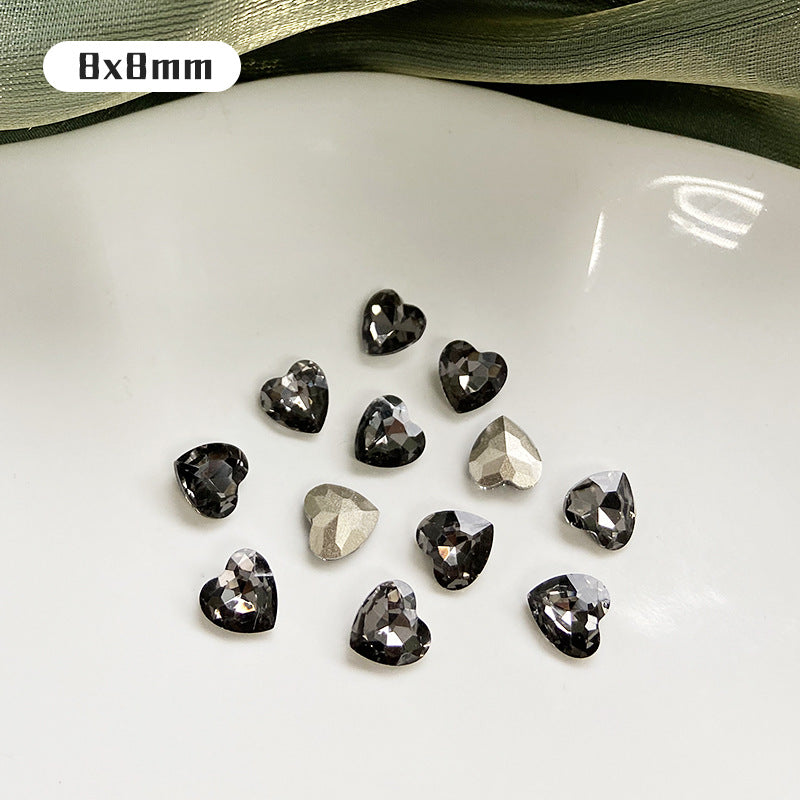 Transparent Black Diamond Ornament Crooked Heart Nail Art