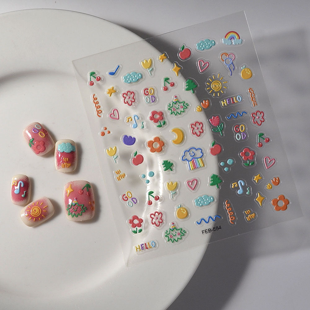 Embossed 3d Cute Bear Smiley Phone Case Nail Stickers