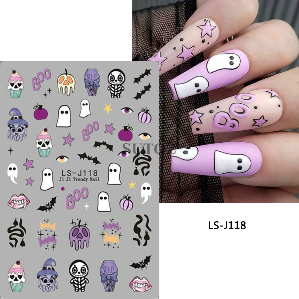 Manicure Halloween Cartoon White Ghost Pumpkin Nail Stickers