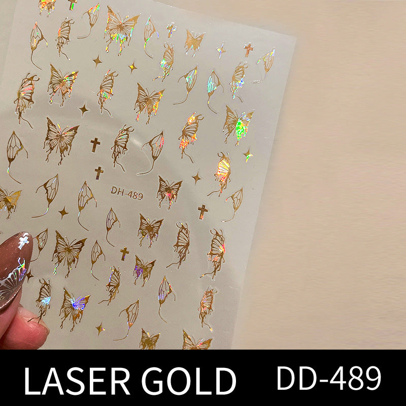 Hollow Laser Hot Sier Colorful Thin Nail Stickers