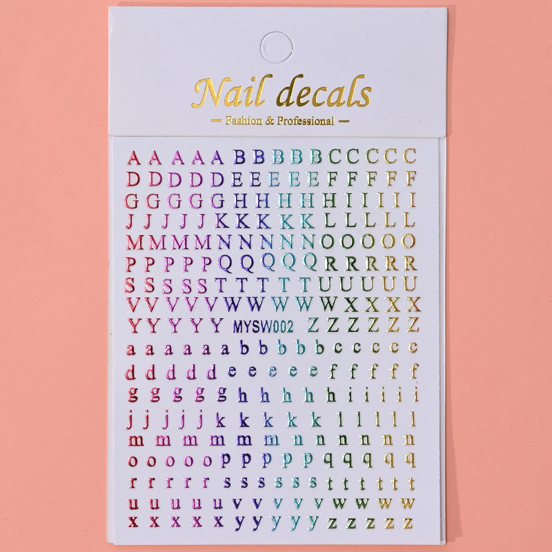 Simple Uppercase Lowercase Letters Laser Gold Nail Stickers