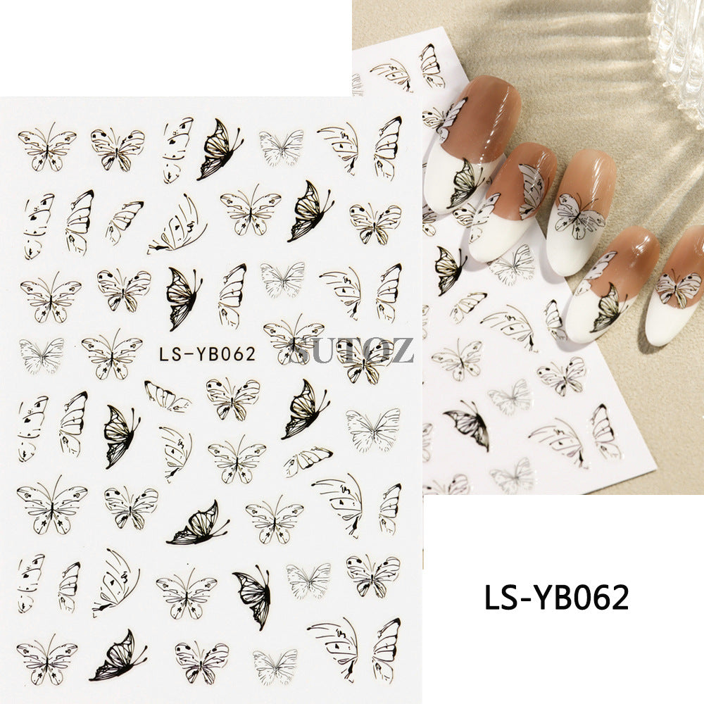 French Taro Purple Black White Butterfly Nail Stickers