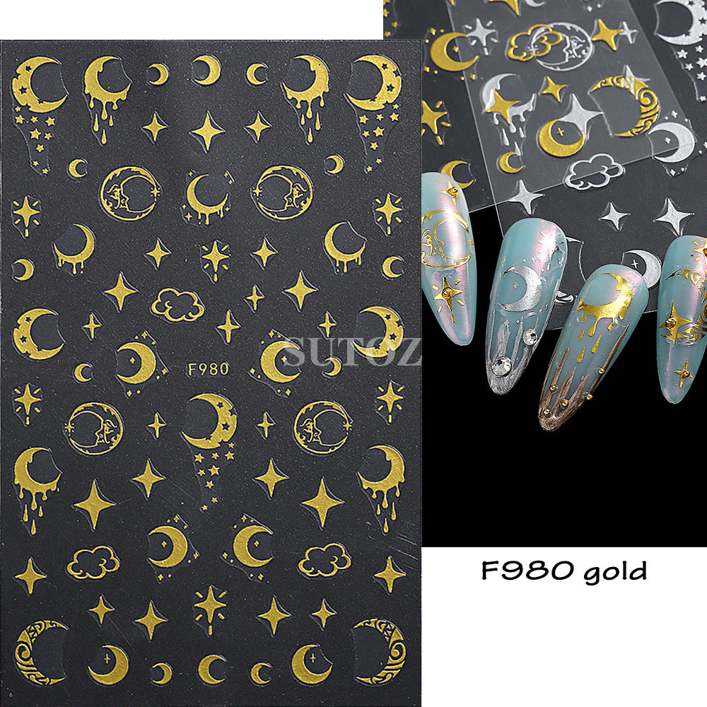 Gold Sier Sun Four Awn Star Moon Nail Stickers