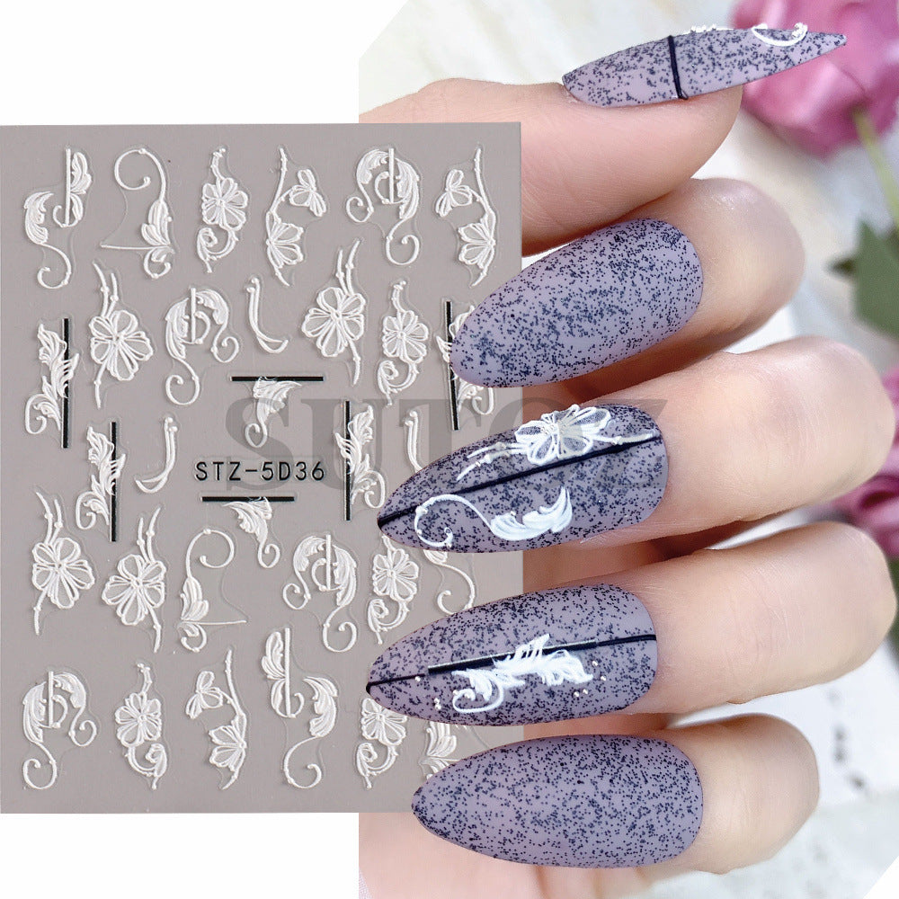 Three-dimensional Carved Hollow White Bride Lace Nail Stickers