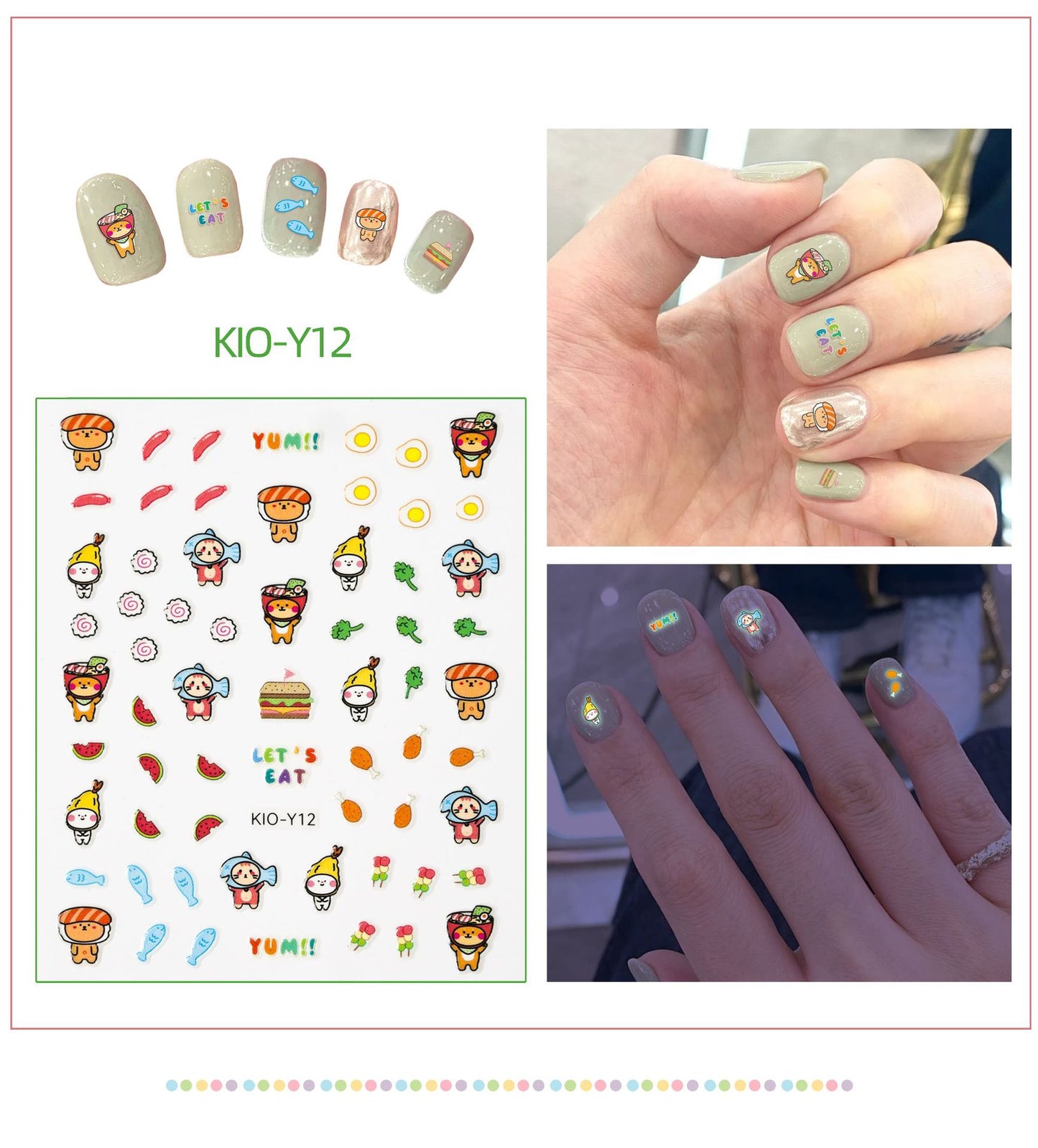 Luminous Strawberry Bear Cartoon Animal Dinosaur Glowing Nail Stickers