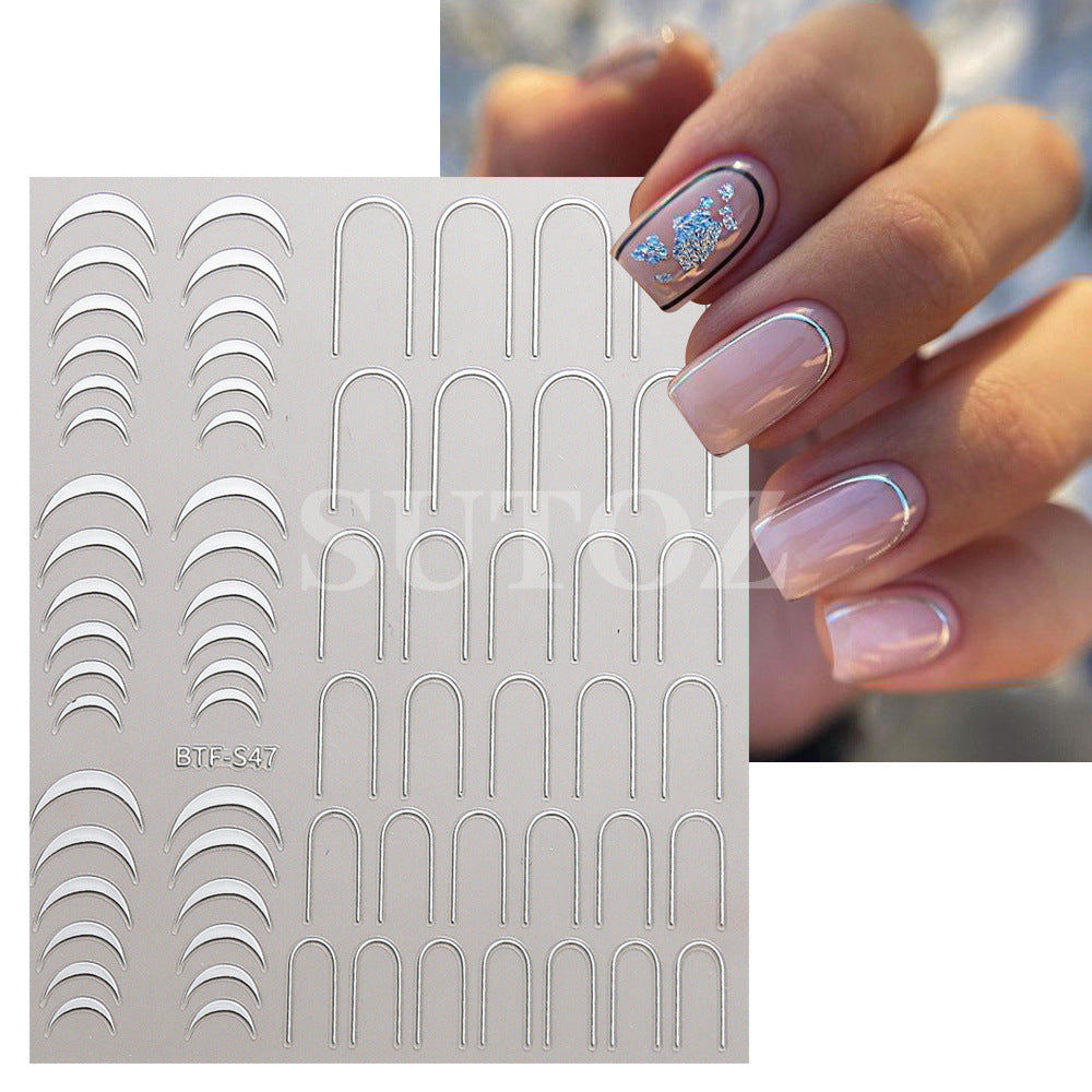 Gold Sier French Crescent Line Styling Nail Stickers