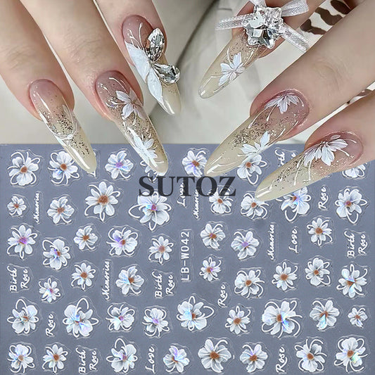 Flower Aurora Laser Camellia Thin Tough Nail Stickers