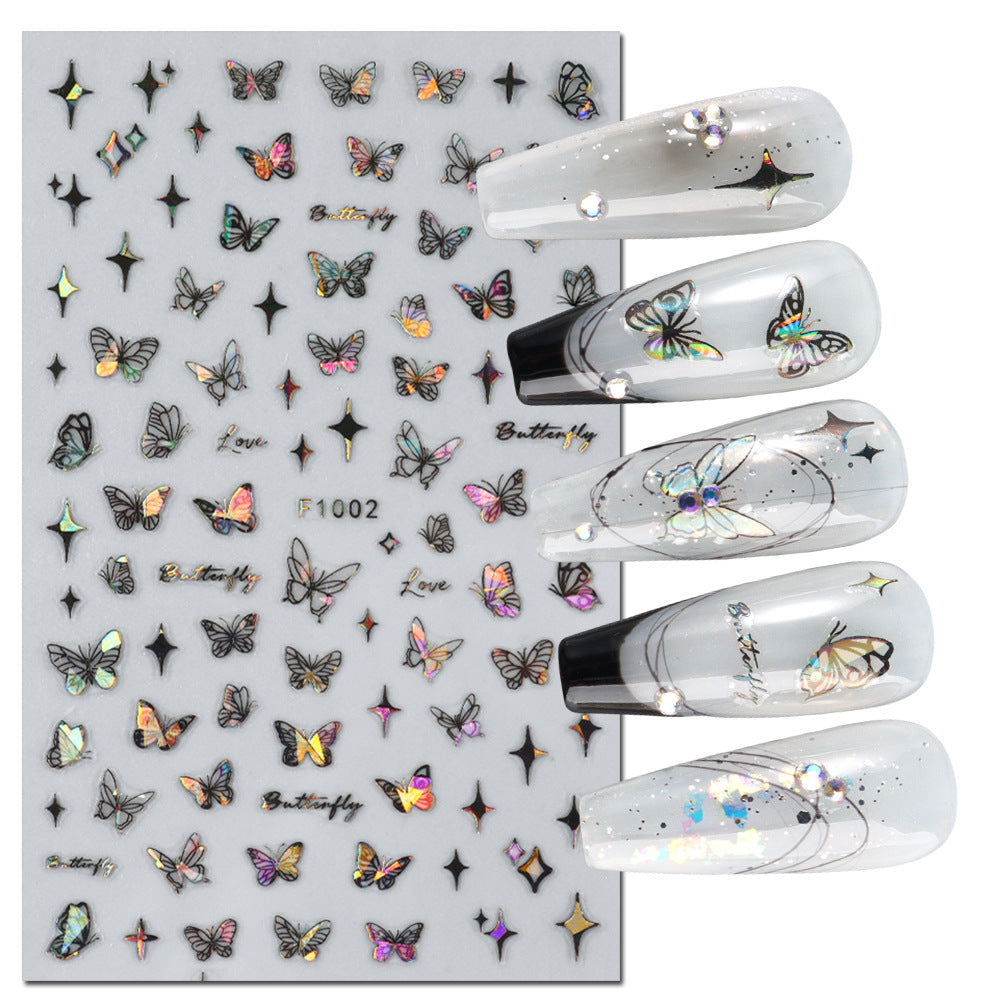 Fashion Laser Butterfly Hollow White Adhesive Nail Stickers