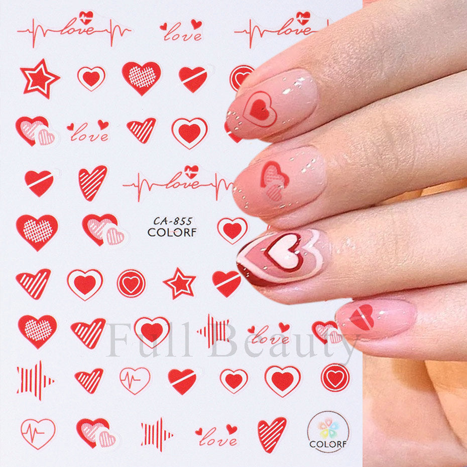 Autocollants pour ongles avec lettres d'amour et nœud rose pour la Saint-Valentin