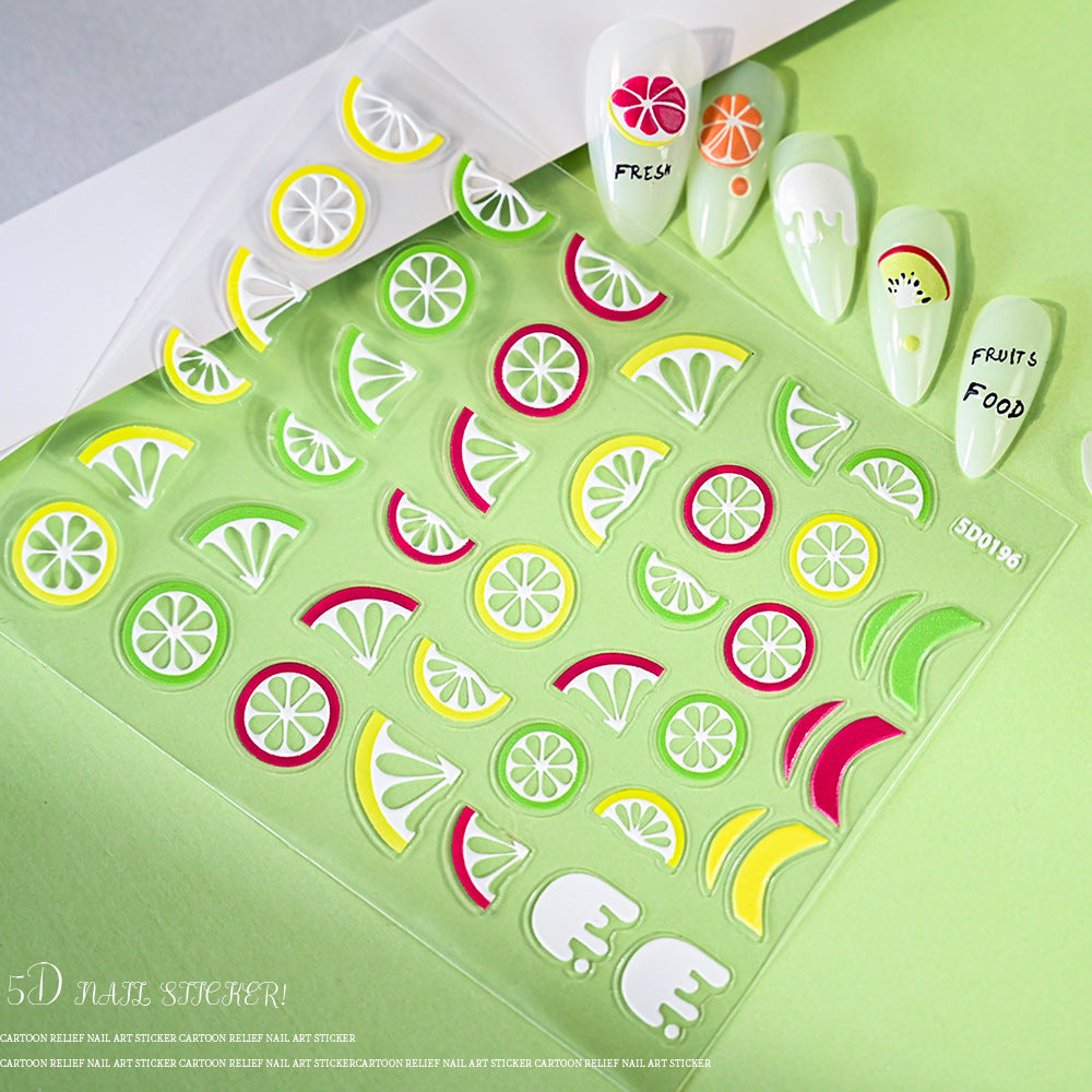 Summer Fresh Style Fruit Relief Three-dimensional Lemon Strawberry Cherry Nail Stickers