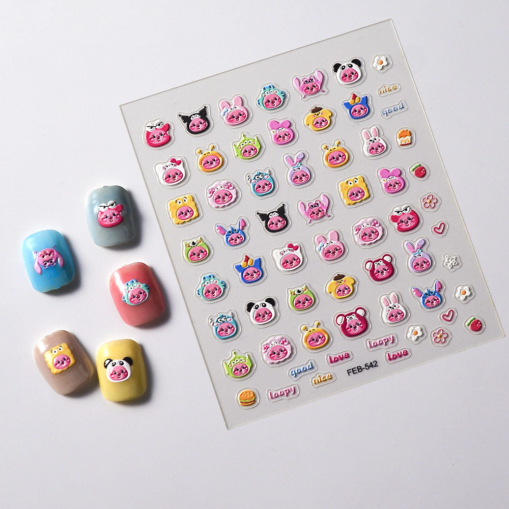 Embossed Cartoon Animal Head 3d Cute Beaver Ruby Nail Stickers