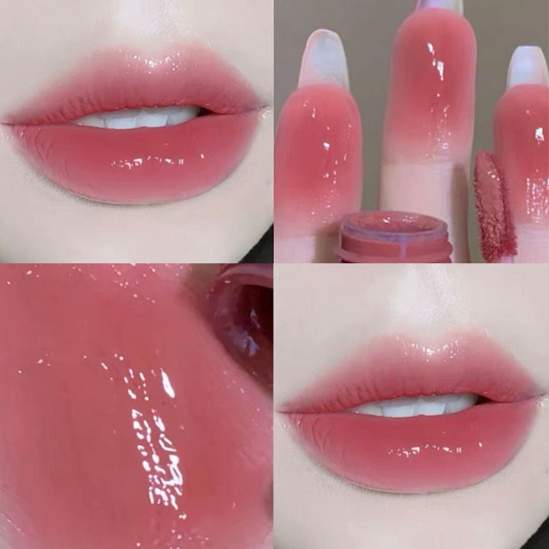 Gloss à lèvres en tube gris laqué effet miroir à l'eau légère et gelée