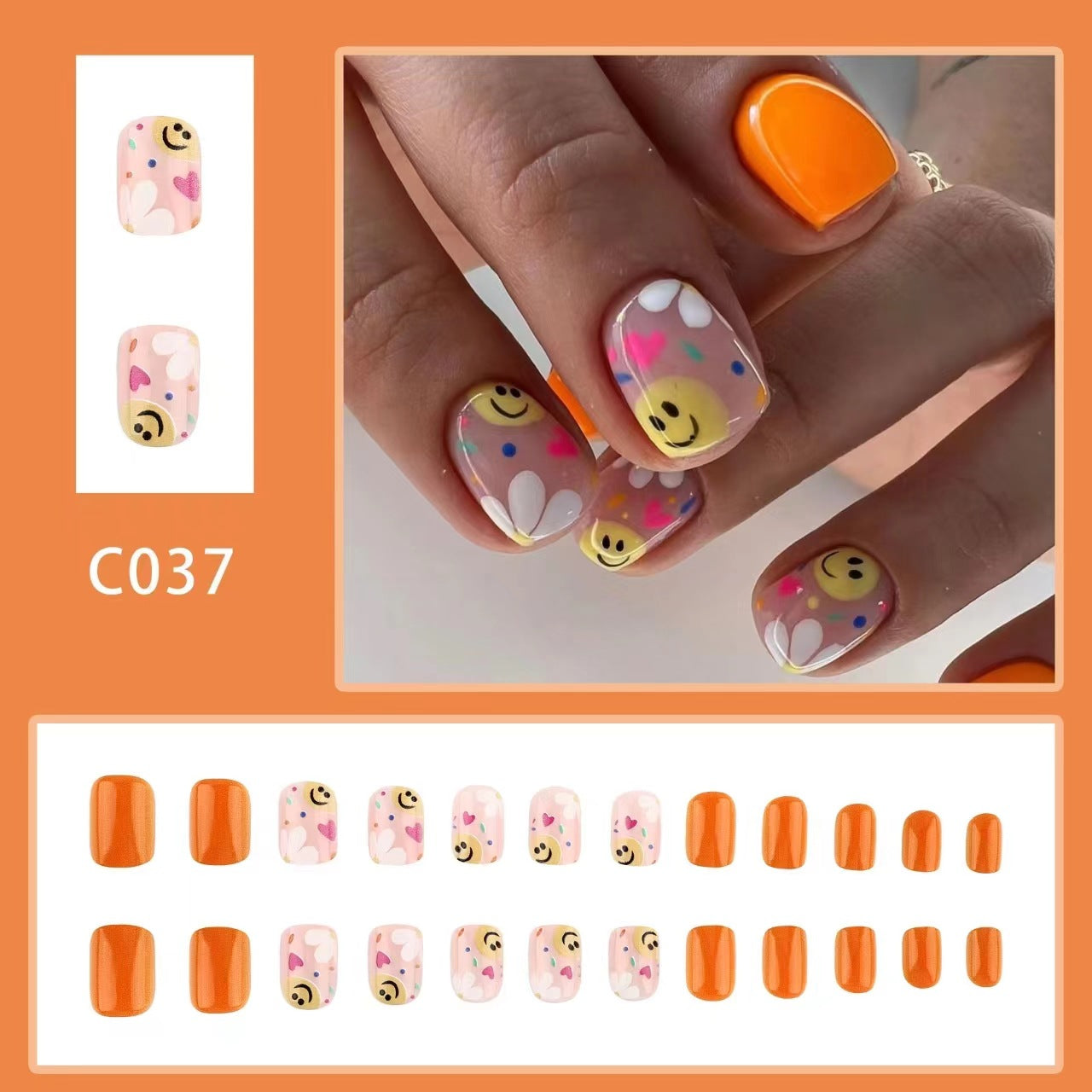 Nail Art Simple Love French Wear Fleur Smiley Orange