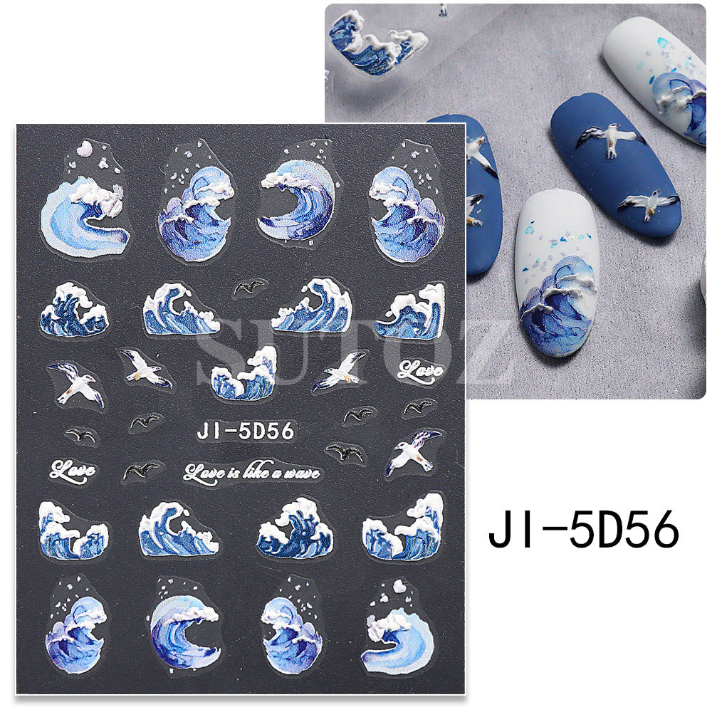 Summer Deep Sea Blooming Relief Three-dimensional Manicure Nail Stickers