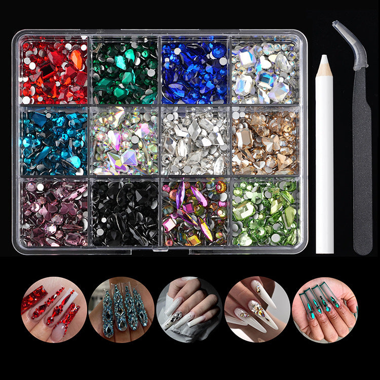 Grid Rhinestone Boxed Flat-bottomed Fancy Shape Nail Care Nail Art