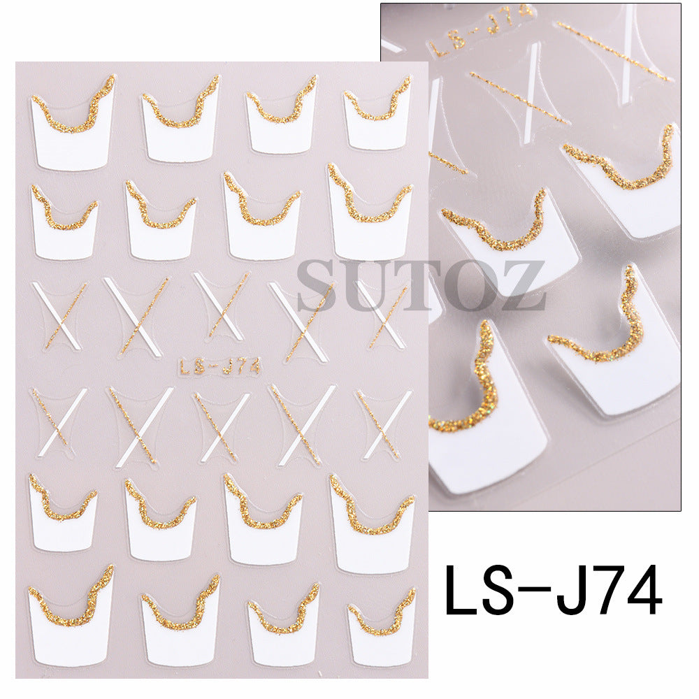 French Style Gold Sier Glitter Ribbon Nail Stickers