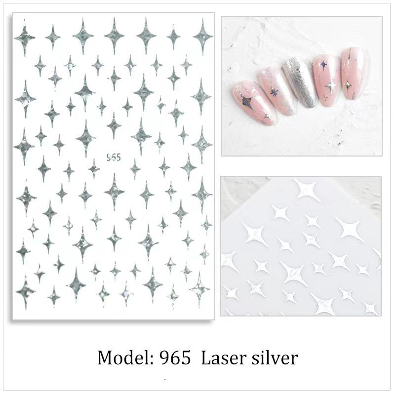 Pretty Asterism Adhesive Gold Sier Decoration Nail Stickers