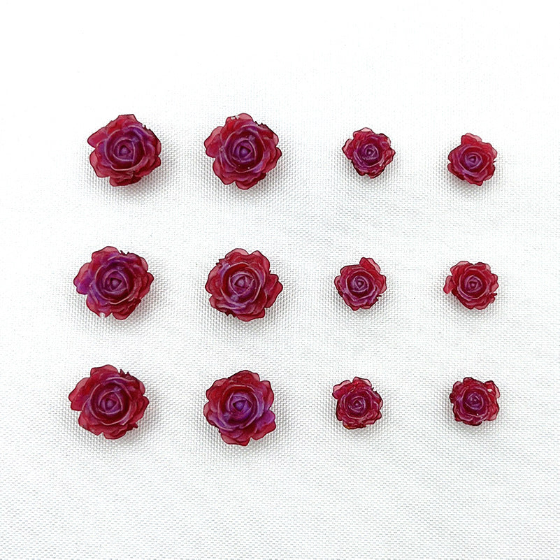 Carved Dark Red Dried Rose Ornament Camellia Three-dimensional Nail Care Nail Art