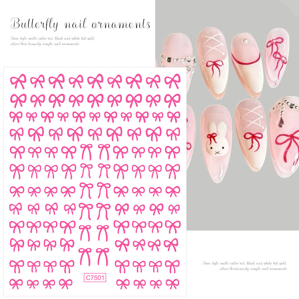 Style Wine Red Bow Adhesive Sweet Nail Stickers