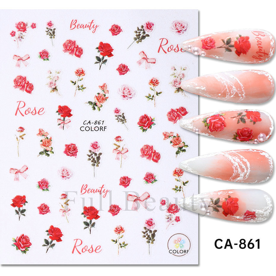 Autocollants pour ongles avec lettres d'amour et nœud rose pour la Saint-Valentin