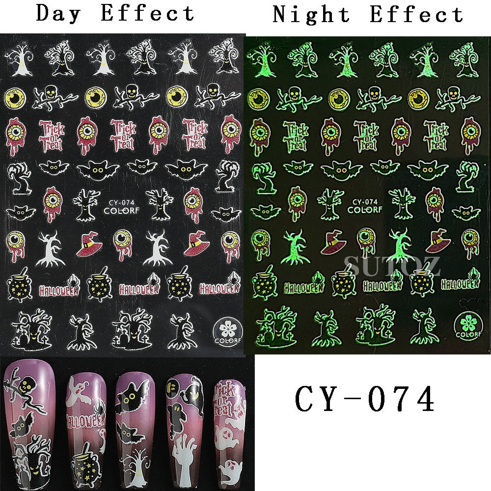 Luminous Thriller Spider Skull Ghost Party Nail Stickers