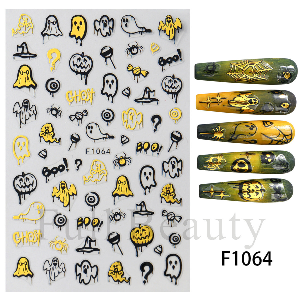 Halloween Cartoon Pumpkin Bat Skull Back Nail Stickers